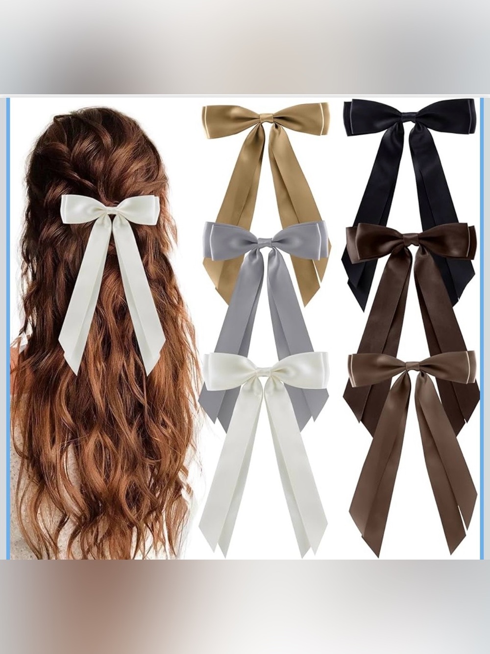 6 Silky/Satin Alligator Hair Barrette Bows